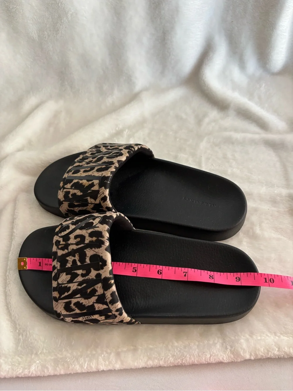 ALL SAINTS Signet Transfer Slide Sandal Leopard Print Black/Brown Size 8 - Picture 12 of 13